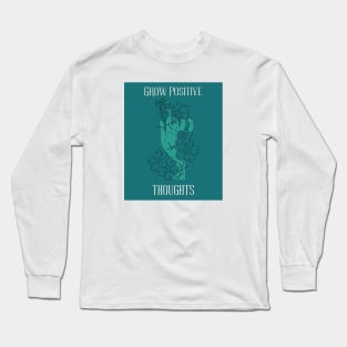 Grow Positive Thoughts Floral Hand Blue Long Sleeve T-Shirt